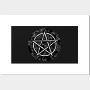 White Pentacle on Black Marble Posters and Art